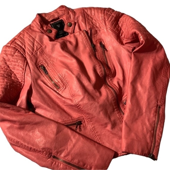 GUESS pink crop faux leather jacket XS - Picture 1 of 11